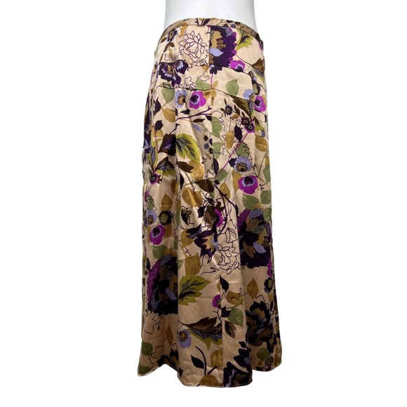 i.e. Beige & Purple Floral Y2K 100% Silk Knee-Length A-Line Skirt Size 6 - Picture 3 of 7